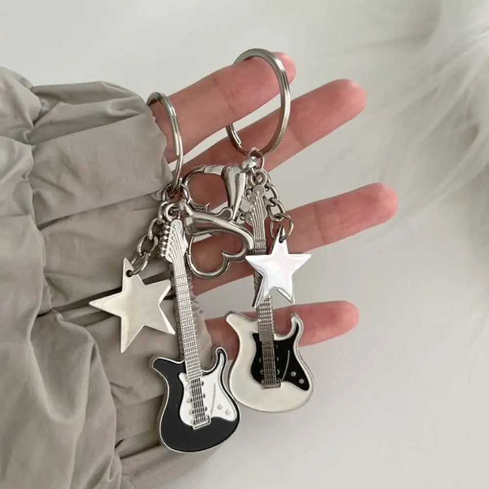 Y2K Vintage Guitar Pentagram Star Pendant Keychain