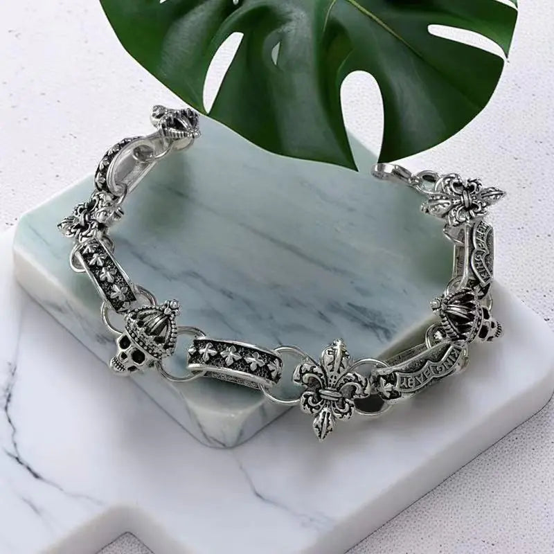 Men's Metal Bracelet with Skull Design